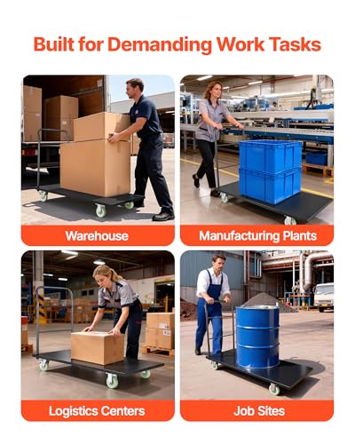 VEVOR 2000 LBS Heavy Duty Platform Truck, Upgraded Version with Larger Deck (60" x 28"), Industrial Steel Flatbed Cart with Swivel Wheels, Push Cart Dolly for Warehouse/Garage/Moving/Garden - size: 60.0 x 27.6 x 42.9 in/1525 x 700 x 1090 mm