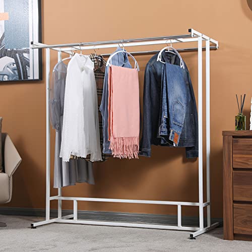 MyGift White Metal Garment Rack, Double Rod Clothes Hanger Stand - color: White