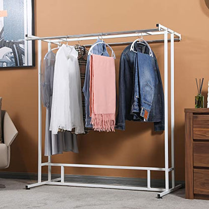MyGift White Metal Garment Rack, Double Rod Clothes Hanger Stand - color: White