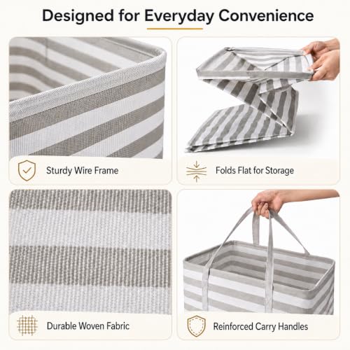BOOMIBOO 2-Pack Large Laundry Basket,Waterproof Freestanding Laundry Hamper,Collapsible Clothes Basket with Easy Carry Handles in Laundry Room Bathroom Bedroom Dorm,Grey,100L - color: Grey, size: 100L
