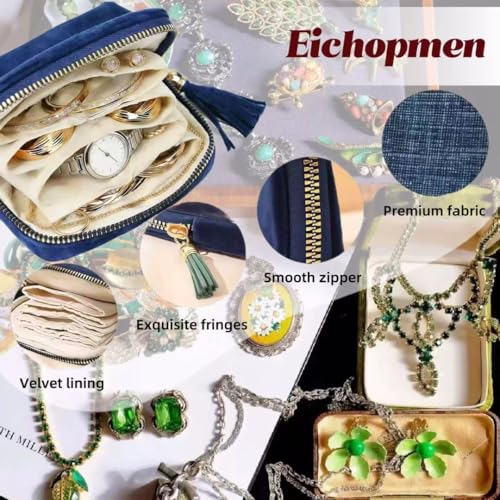 Small Travel Jewelry Pocket Case with Zipper for Women - color: Ocean Blue