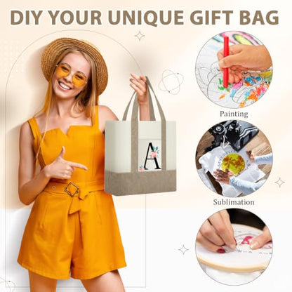 Sanwuta 12 Pcs Mini Canvas Tote Bags Bulk with Pocket Small Sublimation Blank Canvas Tote Reusable Grocery Bag for Women, DIY Craft (Linen) - color: Linen