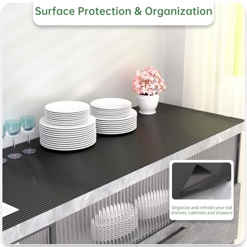 Shelf and Drawer Liner for Kitchen Cabinet Non-Adhesive 12IN x 10FT - color: Black, size: 12"W x 120"L