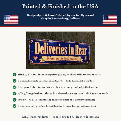Deliveries in Rear Vintage Enamel Business Sign - style: Deliveries in Rear