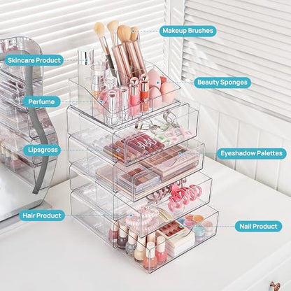 Vtopmart 3 Tier Clear Makeup Organizer with 2 Drawers - style: 3 Tier