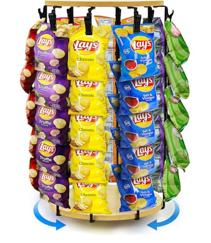 Chip Rack Display Stand, 5 Tier 40 Clips Display Stand, Rotating - color: Light Wood- 2025 Upgraded
