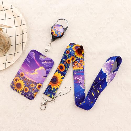 Sunflower Lanyard with Retractable Reel Clip & Badge Holder for Cards IDs Lanyard for Keys Name Badge Holder for Women Teen Girls Office School Teacher - color: Sunflower