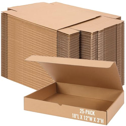 25-pack Shipping Boxes 18"L x 12"W x 3"H Small Heavy Duty Corrugated Cardboard Boxes for Packing Moving Storage Mailer Small Business 50 Lbs Weight Capacity Reusable Shipping Carton