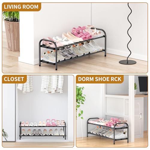 Hleelomi 2-Tier Metal Expandable Shoe Rack for Closet and Entryway, Black - color: Black, size: 2-Tier