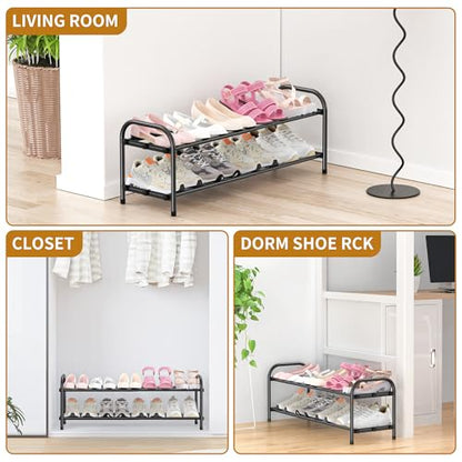 Hleelomi 2-Tier Metal Expandable Shoe Rack for Closet and Entryway, Black - color: Black, size: 2-Tier
