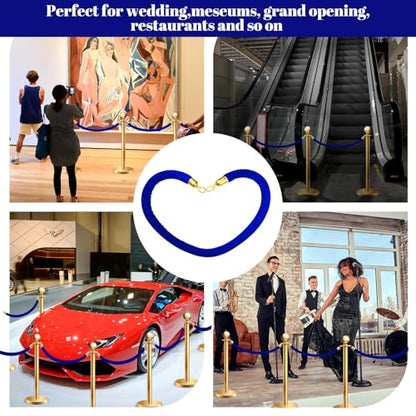 Fumete 6 Pcs Velvet Rope 4 Feet with Gold Hook Crowd Control, Navy Blue - color: Navy Blue