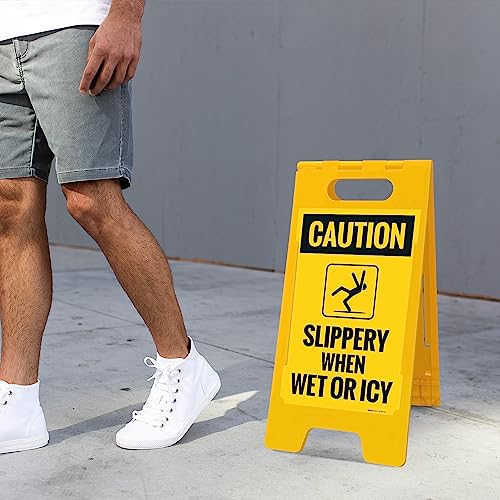 Caution Slippery When Wet Or ICY Sidewalk Sign Kit, (SI-76037) - size: 10x16 Inches, style: A-frame + 2 Panel Kit