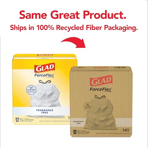 Glad ForceFlex Tall Kitchen Drawstring Trash Bags, 13 Gal, Fragrance Free, 140 Ct (Package May Vary) - size: 140 Count (Pack of 1)
