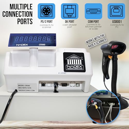 Nadex CR360 Cash Register, 4700 Lookups 50 Dept 50 Clerks, Quick Load Thermal Printer, Compact Size, Cash and Coin Drawer, White - color: White