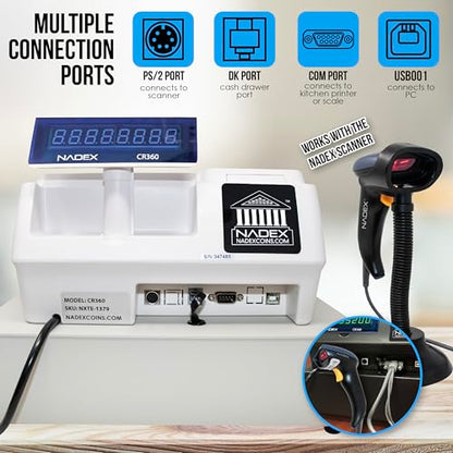 Nadex CR360 Cash Register, 4700 Lookups 50 Dept 50 Clerks, Quick Load Thermal Printer, Compact Size, Cash and Coin Drawer, White - color: White
