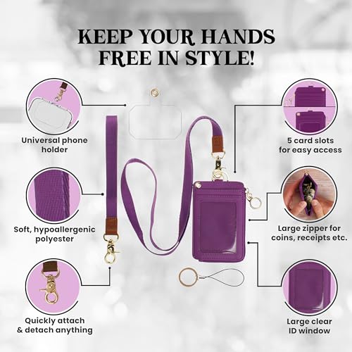 MONDO DESIGNS 2-in-1 ID Badge Holder Lanyard Wallet - Deep Purple - color: Deep Purple