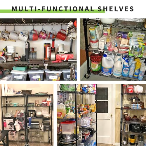 4 Tier Wire Shelving Unit with Wheels, 36 x 14 x 62 Heavy Duty - color: Black, size: 14"D x 35.6"W x 61.8"H