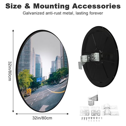 32" Convex Traffic Mirror, Outdoor Driveway Security Mirror