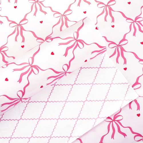 Yarcony Pink Wrapping Paper Roll, Cute Coquette Bows Gift Wrap, Reversible Pink Bow & Quilted Diamond Design Girly Wrapping Paper for Birthday, Baby Shower Valentine's Day, Christmas (17 In X 33 Ft) - color: Pink Bow, size: 17 Inch X 33 Feet