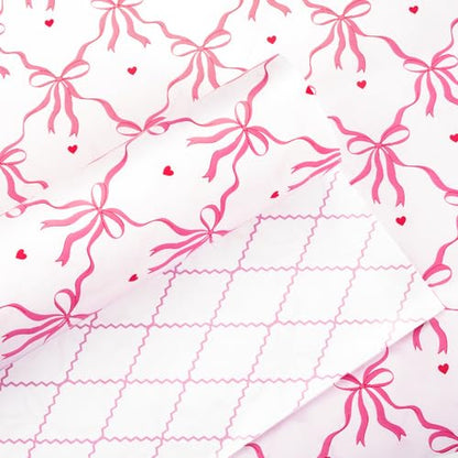 Yarcony Pink Wrapping Paper Roll, Cute Coquette Bows Gift Wrap, Reversible Pink Bow & Quilted Diamond Design Girly Wrapping Paper for Birthday, Baby Shower Valentine's Day, Christmas (17 In X 33 Ft) - color: Pink Bow, size: 17 Inch X 33 Feet