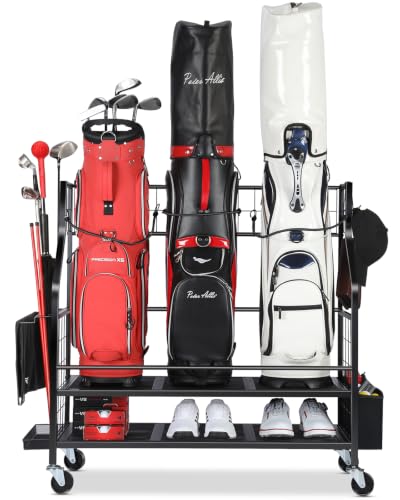 FHXZH Golf Bag Storage Garage Organizer - Golf Bag Stand with Wheels - color: Black - 3 Golf Bag Organizer