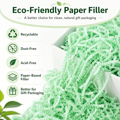 STRBOXONG Light Green Crinkle Paper Filler 1 LB, Recyclable Crinkle Cut Paper Shred for Easter Baskets, Spring Gifts, Floral Gift Boxes, Baby Shower Favors, Natural Style and Craft Packaging - color: Light Green