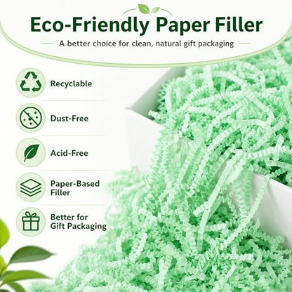 STRBOXONG Light Green Crinkle Paper Filler 1 LB, Recyclable Crinkle Cut Paper Shred for Easter Baskets, Spring Gifts, Floral Gift Boxes, Baby Shower Favors, Natural Style and Craft Packaging - color: Light Green
