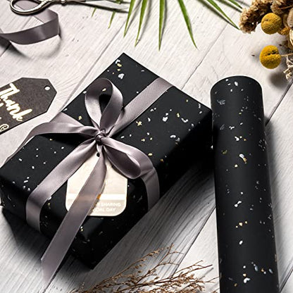 WRAPAHOLIC 30 Inch Black Wrapping Paper Roll - 30 Inch x 16.5 Feet - Black Gold Design with Silky Touch Perfect for Birthday, Holiday, Wedding, Baby Shower - color: Black, size: 30 inch x 16.5 feet