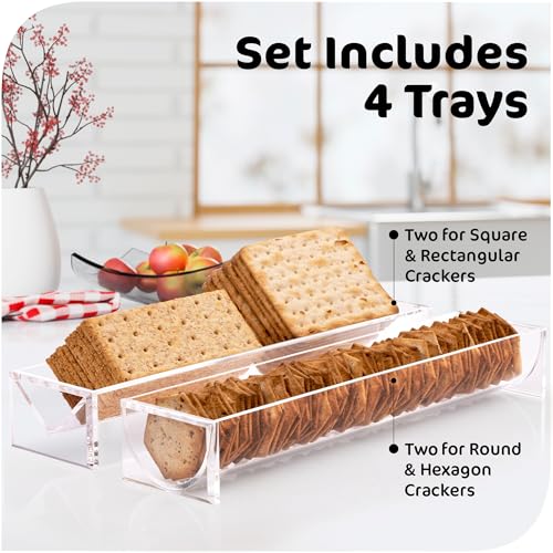 Clear Cracker Tray for Serving, Set of 4 Rectangular Cracker Holder for Serving Trays, Acrylic Food Display Cracker Serving Stand for Home, Party & Charcuterie Board Platter - size: 4 Cracker Trays