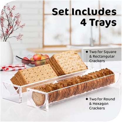 Clear Cracker Tray for Serving, Set of 4 Rectangular Cracker Holder for Serving Trays, Acrylic Food Display Cracker Serving Stand for Home, Party & Charcuterie Board Platter - size: 4 Cracker Trays