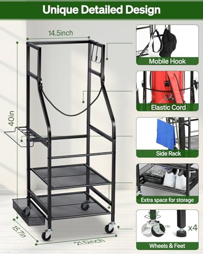 FHXZH Golf Bag Storage Garage Organizer - Golf Bag Stand with Wheels - color: Black - Without Bottom Drawer Basket