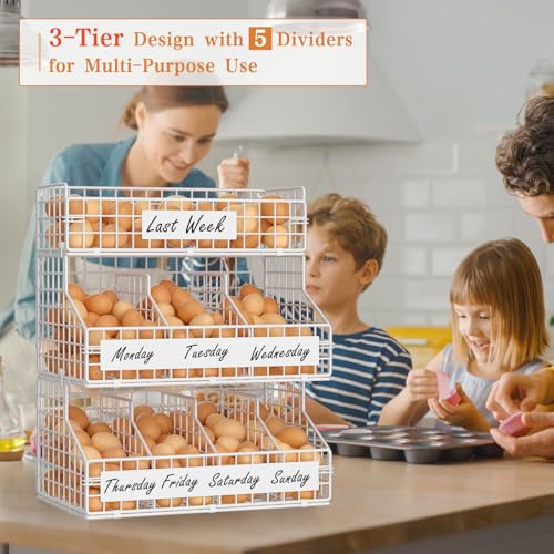 keomaisyto Egg Holder Countertop with 5 Dividers & DIY Nameplate - color: White, size: 3-Tier X-Large