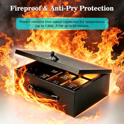 xydled Fireproof Document Box with Key Lock, Fire Safe Box, Black - color: Black, size: XX Large