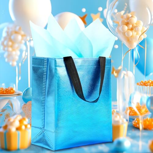 KeerxunBag Cyan Gift Bags - 12pk - Reusable - With Inner Liner Paper - color: cyan