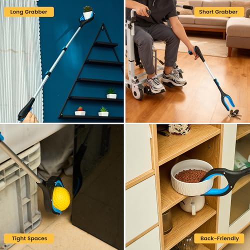 Telescopic Grabber Reacher Tool, 5-Level Adjustable (23'' to 41'') - Extendable Gripper and Reaching Tool - Heavy Duty Pick Up Stick Grabbers for Elderly, Surgery Recovery Must Haves (Blue-2pc) - color: Blue 2pc