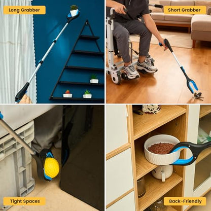 Telescopic Grabber Reacher Tool, 5-Level Adjustable (23'' to 41'') - Extendable Gripper and Reaching Tool - Heavy Duty Pick Up Stick Grabbers for Elderly, Surgery Recovery Must Haves (Blue-2pc) - color: Blue 2pc
