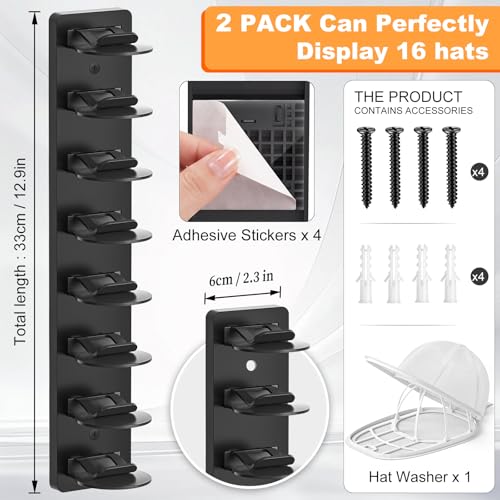 Hat Organizer & Hat Washer Cage, Cap Rack for Baseball Cap Storage & Clean - color: 2 Black+1 White