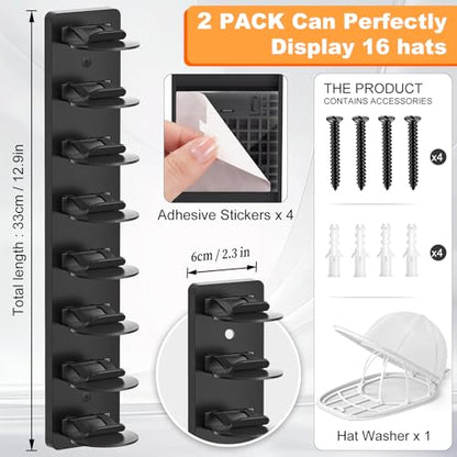 Hat Organizer & Hat Washer Cage, Cap Rack for Baseball Cap Storage & Clean - color: 2 Black+1 White