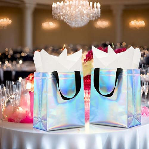 KeerxunBag Holographic Gift Bags - 12pk - Reusable - With Inner Liner Paper - color: iridescent