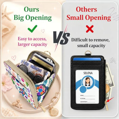 Lightweight Card Holder with RFID Blocking Lanyard Wallet - color: Floral Sea Turtle