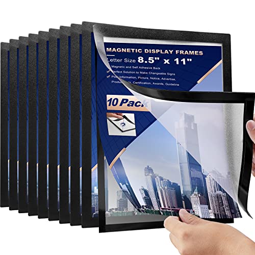 10 Pcs Magnetic Signs Holder for 8.5" x 11" Letter, Sturdy PVC Document Holder, Picture Poster Frame, Self-Adhesive for Wall/Door/Window or Magnetic for Refrigerator - size: 10 Pcs- 8.5"×11"
