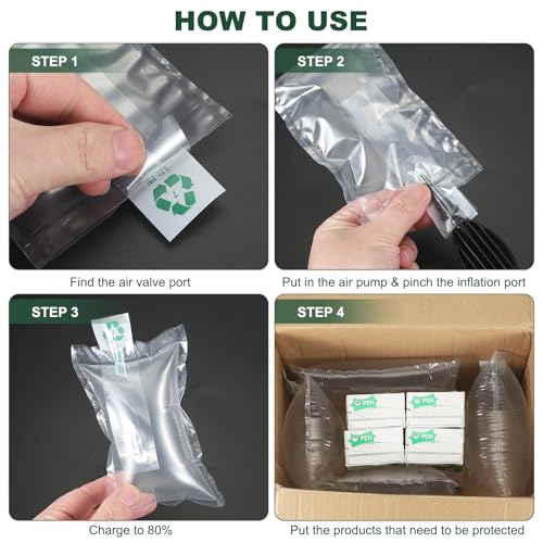 MECCANIXITY 6 x 8 Inch Air Pillows for Shipping, 100 Pack Inflatable Air Packaging Bags Air Cushions Buffer Bags Void Fill Cushioning with Hand Pump for Shipping and Packaging Clear - size: 6 x 8 inch