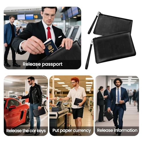 Quctak 6400°F Fireproof Money Bag 2pcs, Fireproof Document Bags, Bank Cash Bag with Zipper & Strap, Suitable for A5 Documents, Bank Inventory, Passport (Black)