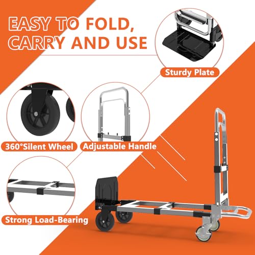 3-in-1 Folding Hand Truck, 500 lb Heavy Duty Steel Dolly - color: Silver