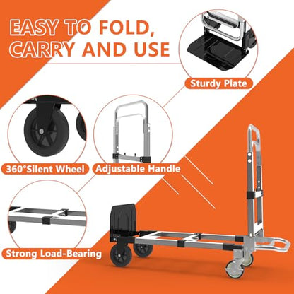 3-in-1 Folding Hand Truck, 500 lb Heavy Duty Steel Dolly - color: Silver
