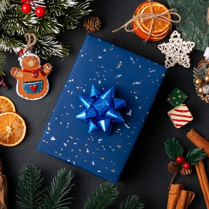 MAYPLUSS Navy Blue Wrapping Paper Roll, 17N x 16.5FT Shiny Flakes Gift Wrap - color: Flake Navy Blue