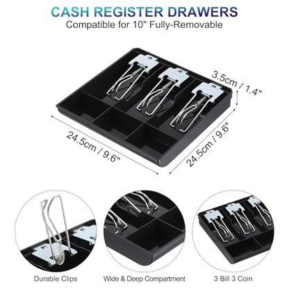 PATIKIL Money Tray Cash Register Drawer Insert Tray, Portable Currency Till Replacement Money Storage Box Organizer with Metal Clip, 3 Bill/3 Coin for Small Business Shop Supermarket Hotel