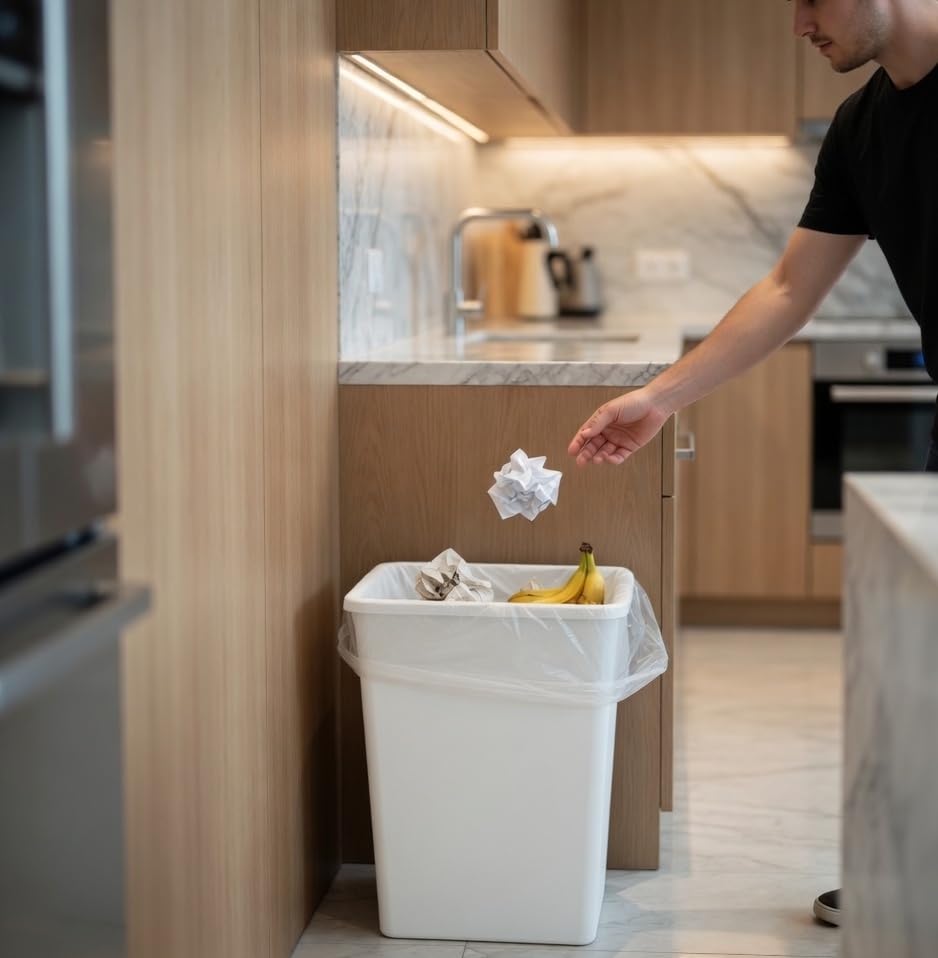44-Quart, 11 Gallon Plastic Trash Can, 2 White Durable Garbage Bin - color: White, size: Double-Bins