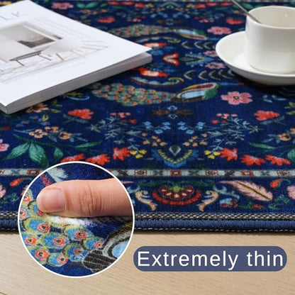 Rugcomf Runner Rug 2x6 Floral Washable Non Slip, Blue - color: Blue, size: 2' x 6' (Rectangular)