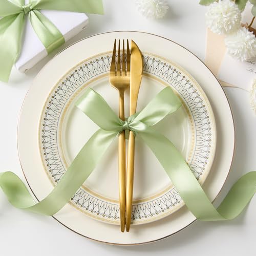 Sage Green Satin Ribbon, 1 Inch, 50 Yards - color: sage green
